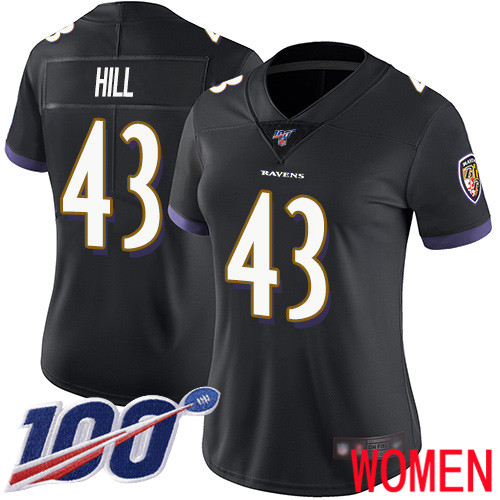 Baltimore Ravens Limited Black Women Justice Hill Alternate Jersey NFL Football #43 100th Season Vapor Untouchable->baltimore ravens->NFL Jersey